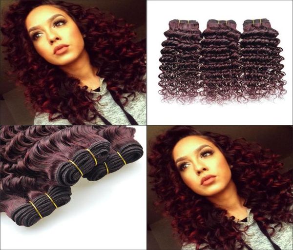 

4pcs lot 100g brazilian deep wave red human hair extensions burgundy curly hair weaves 99j red colored curly hair5199708, Black