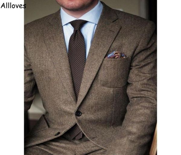 

dark brown tweed groom tuxedos warm men wool herringbone british style mens formal slim fit blazer prom wedding suits for groomsma6528626, Black;gray