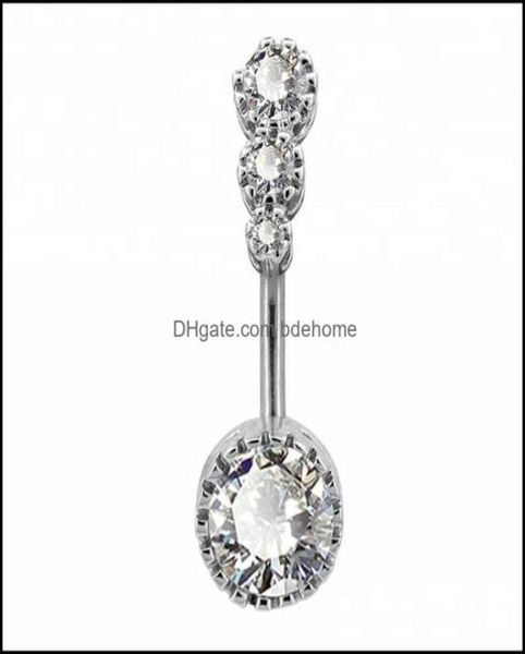

navel bell button rings body jewelry 316l stainless steel clear cz piercing sample belly drop delivery 2021 jhk9m4669823, Silver