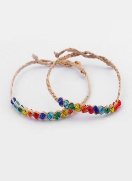 

20pcs natural woven raffia glass seed bead friendship bracelet rainbow fine jewelry7020089, Black