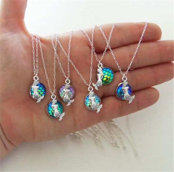 

charm necklace the popular style mermaid scale gem flat bottom diamond pendant necklace jewelry 6481282, Silver