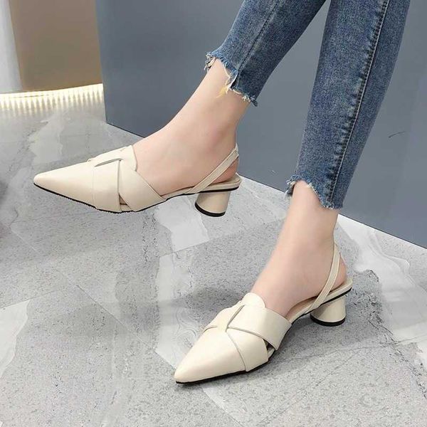 

sandals summer pointed toe women fashion beige square heel shoes casual sweet party yellow heels plus 230417, Black