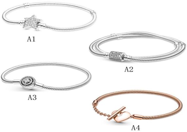 

genuine s925 sterling silver fit star double circle bone chain rose gold heart bracelet bead love heart blue crysta charm for bracelet diy b, Black