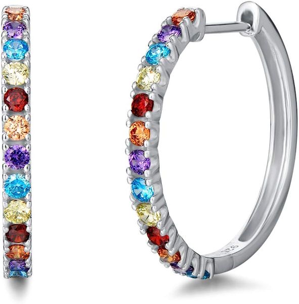 

fancime white gold plated 925 sterling silver hoop earrings cz cubic zirconia simulated gemstone durable hinged huggie hoop earr, Golden