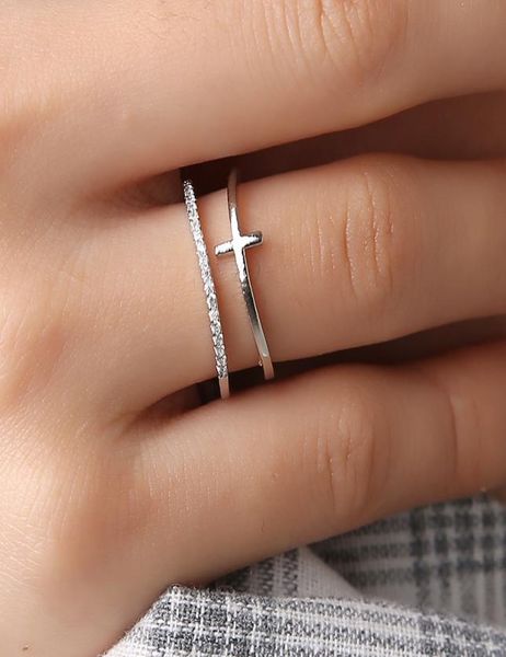 

new minimalist rose gold cross ring simple multi open adjustable rings for women christian gift knuckle jewelry 20208963126, Golden;silver