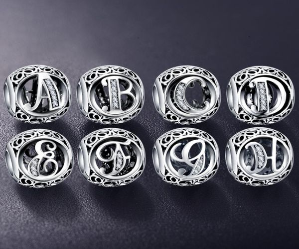 

wholesale authentic 925 sterling silver vintage clear letter bead charms fit women charm bracelets silver jewelry8655856, Black
