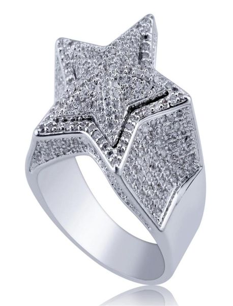 

men jewelry pentagram ring brass gold silver iced out micro paved zircon punk style finger rings 7117485317