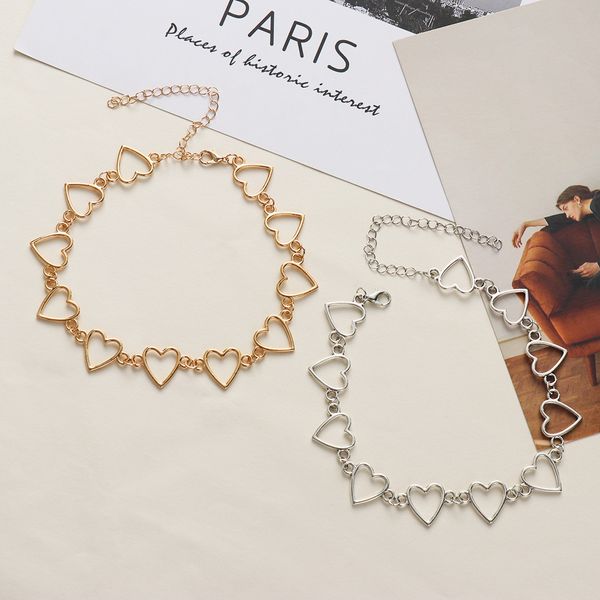 

kpop vintage harajuku goth metal heart neck chains choker grunge necklaces for women egirl cosplay aesthetic accessories jewelry, Golden;silver