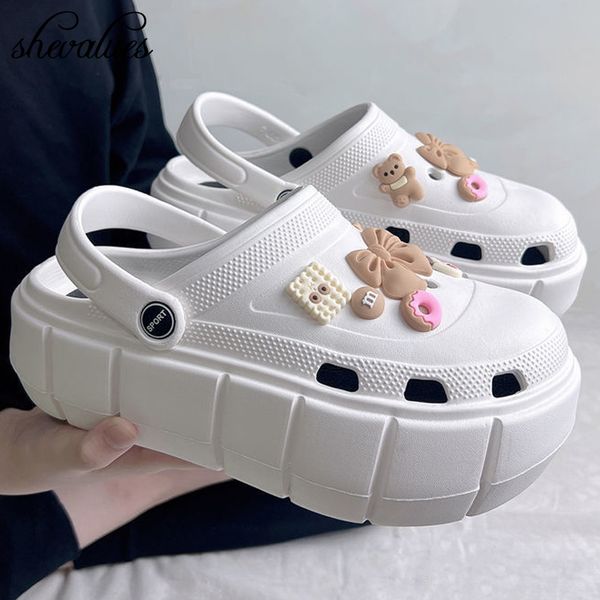 

slippers shevalues women outdoor clogs slippers fashion thick sole sandals summer female eva non-slip flip flops garden shoes home slides 23, Black