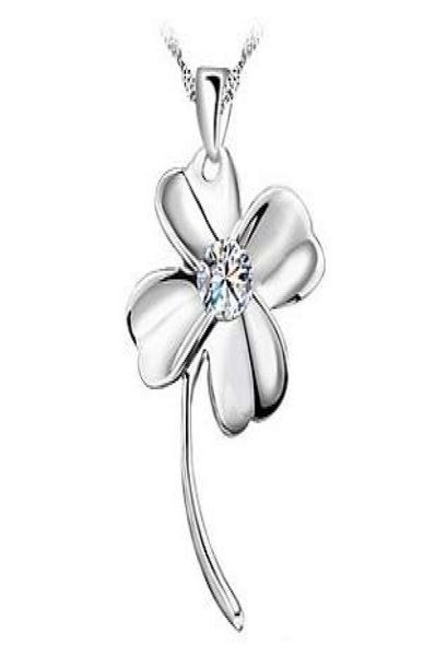 

925 sterling silver items crystal jewelry fourleaf clover pendant statement necklaces for woman wedding new charms2251324