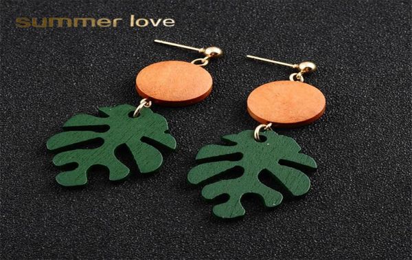 

new fashion bohemen green leaf dangle wood earring for women elegant summer beach earring party jewelry5046450, Silver