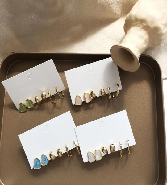 

delicate jewelry 3 sets earrings green blue pink enamel small stud earring golden jewelry for women student gifts9934918, Golden;silver