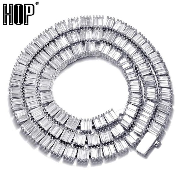 

hip hop 4mm cuban square baguette cz tennis chain bling iced out copper cubic zirconia necklace for men women jewelry9345755, Silver