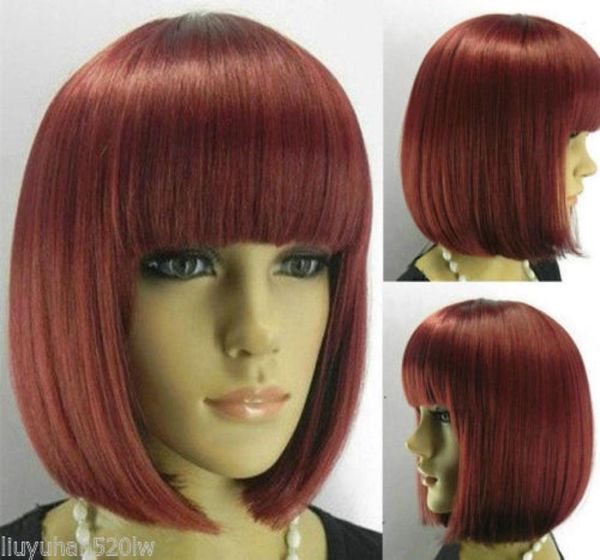 

100 brand new fashion picture full lace wigsgtgtnew ladies girl bob short dark red straight brown full wigs8528859, Black