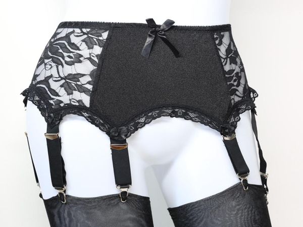 

6 strap luxury suspender belt black garter belt lace panel garter belt plus size set 1 pair stockings for size sxxl2775637, Black;white