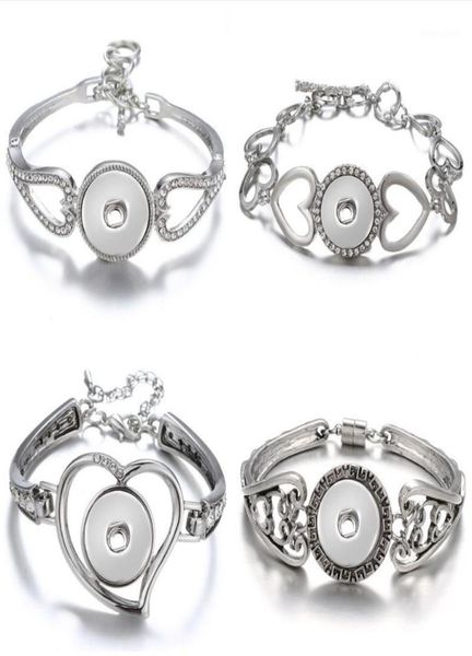 

new fashion silver plated hollow rhinestone hearts snap bracelet bangle 22cm fit 18mm snap button jewelry whole19895213, Golden;silver