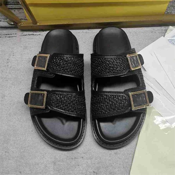 

fashion slippers 2023 fendyity luxury design summer men and women flat shoes thick sole leather rubber letter logo casual cartoon slippers 0, Black