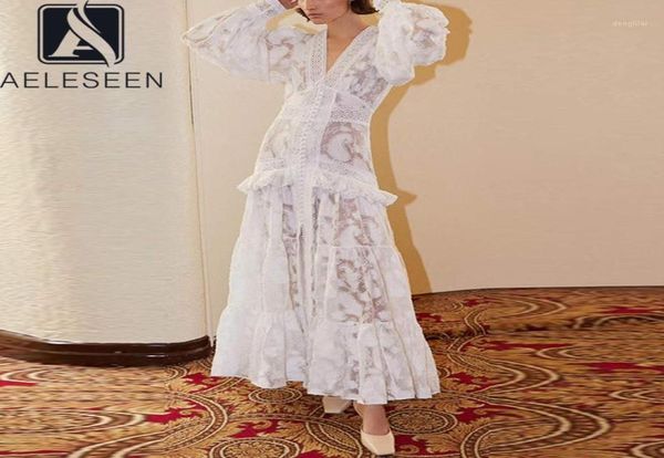 

aeleseen runway fashion maxi dress 2020 long lanntern sleeve vneck ruffles flower embroidery hollow out long dress11440103, Black;gray