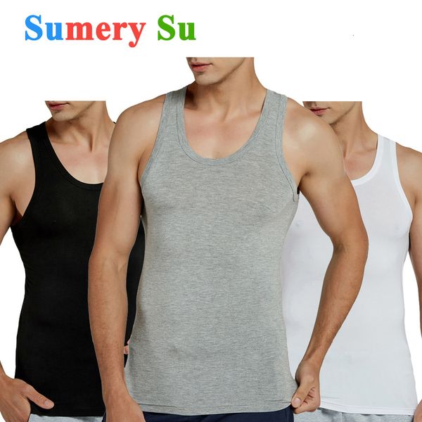

mens tank men fitness modal full stretch solid vest male cool summer casual sleeveless slim sports gym undershirt 3 colors 230713, White;black