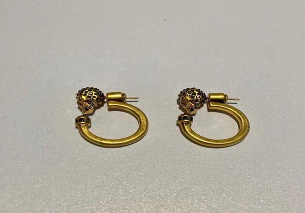 

brand fashion jewelry gold color skull head earrings crystal tassel earrings vintage hoop design fashion party earrings9298309, Golden
