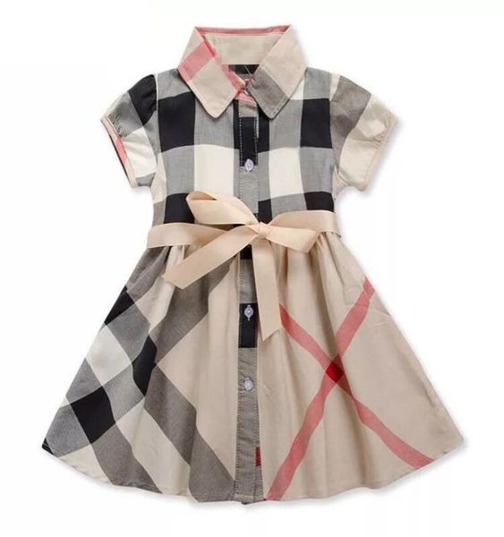 

girls dress 2019 ins summer new styles european and american styles children039s lapel short sleeves cotton plaid 7575482, Red;yellow