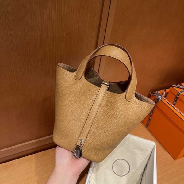 

orignal luxury designer bag picotin lock manual wax thread full sewing original tc leather vegetable basket 18cm so black large capacity han