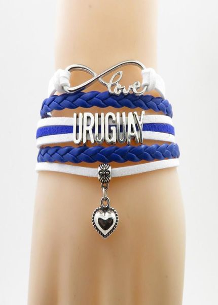 

love uruguay national flag bracelet heart charm uruguay flag leather bracelets bangle for woman and man jewelry gift3839957, Golden;silver