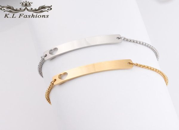 

trendy love heart stainless steel bracelet can custom by yourself gold silver charm bracelets blank bar bracelet for women jewelry5586368, Black
