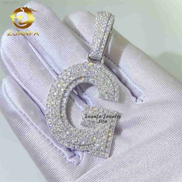 

custom wholesale price hip hop jewelry 26 initial name iced out 925 silver moissanite letter pendant