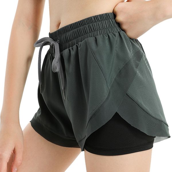 

lu women sports yoga shorts outfits high waist sportswear breathable with pocket fitness wear short pants girls running elastic with inner l