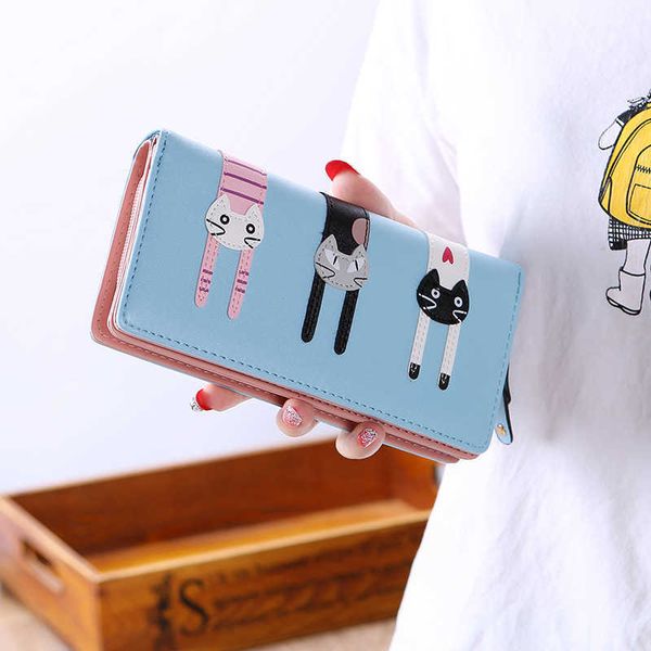 

new women's wallet fashion cartoon cat zipper large capacity 30% discount wallet student change leather wallet mobile case