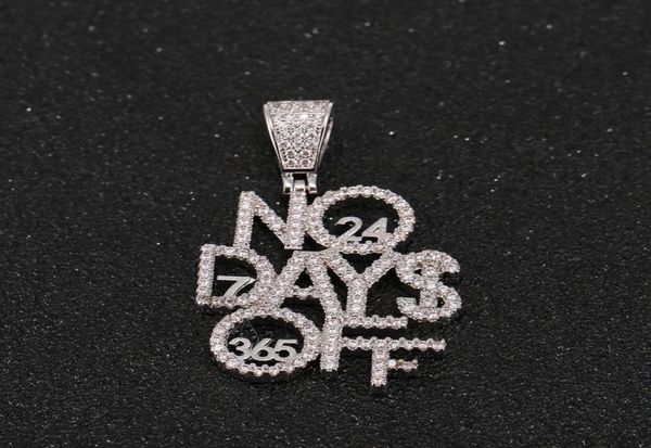 

iced out hiphop jewelry micro paved no days off letters pendants necklaces for men women cool fashion gifts4600902, Silver
