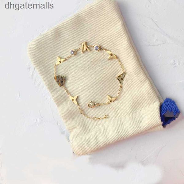 

heart gold bracelet fashion love designer bracelets for women flower wristband cuff chain letter jewelry crystal 18k gold plated stainless s, Golden;silver