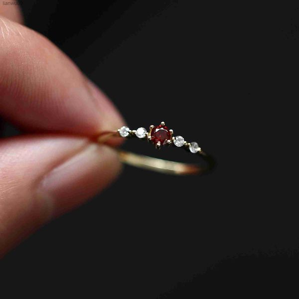 

925 sterling silver french simple red crystal ring women small cute proposal 14k gold plated jewelry girlfriend gift l230704, Golden;silver