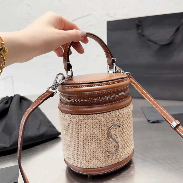 

s letter barrel-shaped designer bag ladies straw shoulder bags mini weave designer crossbody bags women fashion purse handbag cylindrical wa