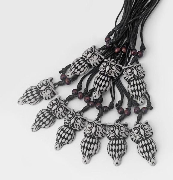

drop 12pcs yak bone resin necklace whole with carving owl pendant4128393, Silver