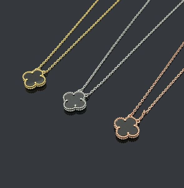 

factory whole single flower color shell fashion black and white red and green fourleaf flower necklace8325256, Golden;silver