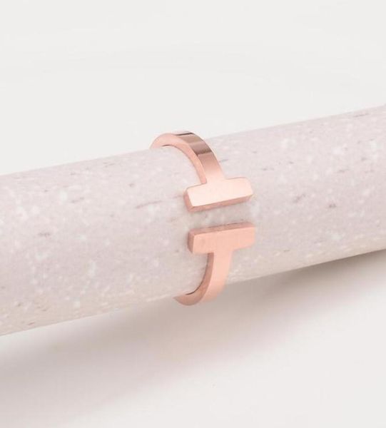 

316 stainless steel double t design open ring for women fashion titanium flexible ring rose gold plated ring2026443, Silver