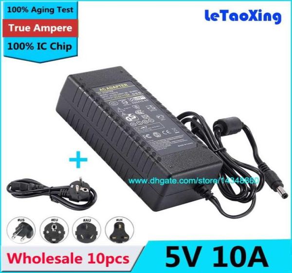 

10pcs ac dc power supply 5v 10a adapter 50w transformer for 5050 3528 led rigid strip lcd monitor cord cable with ic chip3058095