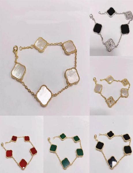 

fashion classic4four leaf clover charm bracelets bangle chain lucky agate shell motherofpearl for womengirl wedding designer j2530715, Golden;silver