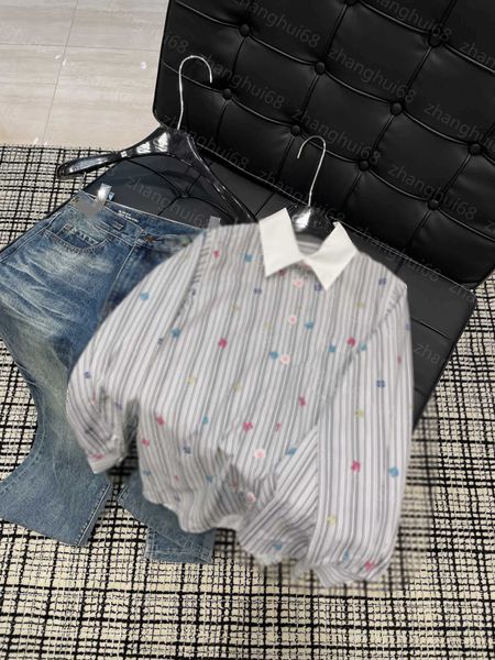 

23ss high neck blouse women shirt womens designer clothing color matching lapel full of color number logo striped shirt women clothes, White