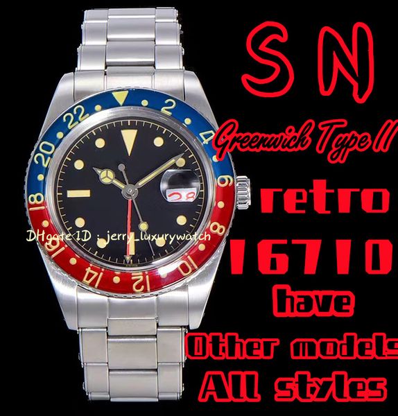 

sn 16710 retro greenwich type ii gmt luxury men's watch 2836-2 mechanical movement 904l stainless steel 40mm dual time business steel b, Slivery;brown