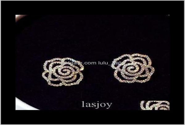

super glittering ins fashion luxury designer diamonds zircon elegant camellia rose flower earrings for woman girls gold sqgov vg0q7291556, Golden;silver
