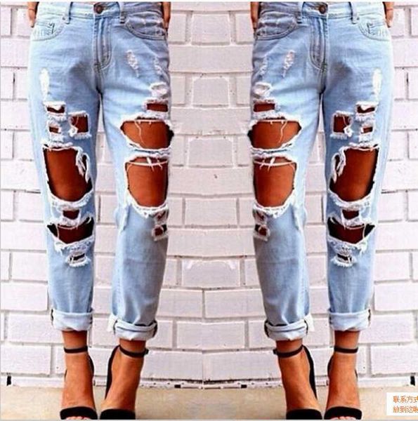 

jeans denim joggers knee ripped holes slim fit jeans for women blue rock star womens jumpsuit destroyed boyfriend pencil pants straight leg