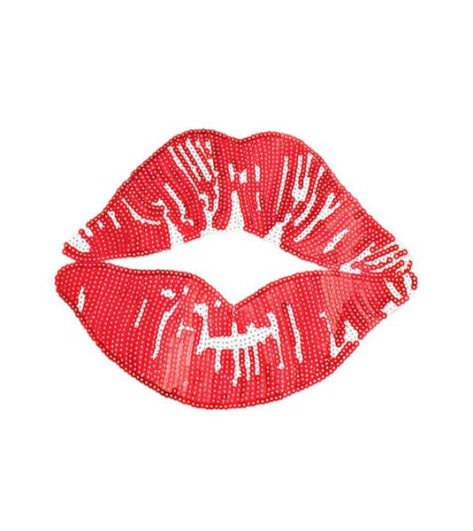 

sewing notions large sequins patch cloth fashion clothes tshirt decorative embroidered beads red lips mouth lable5689778, Black