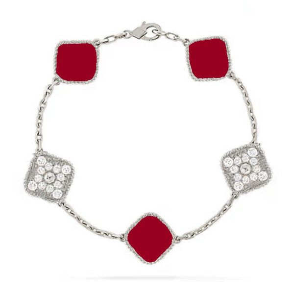 

bracelet diamond pearl red abalone link chain cleef bracelet for women silver plated alloy fashion jewelry womens 7incm 18cm long with leete, Black