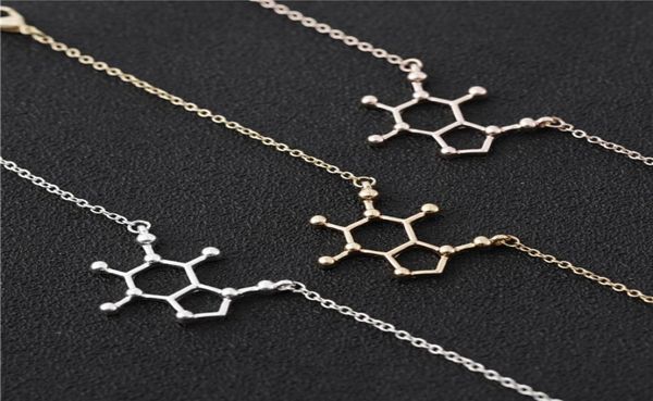 

coffee molecule chain necklace chemical physics bio structure care geometry polygon science gene lucky woman mother men039s fam2182545, Silver