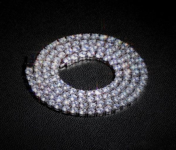 

full zircon single row 4mm necklace hip hop tennis chain for women men jewelry4265281, Black