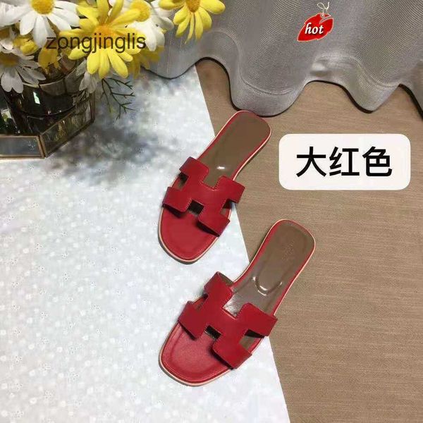 

large real her sandals shoes designer women flat oran leather flat slipper beac2023 heel casual versatile mesred classic cowhide cut-out san