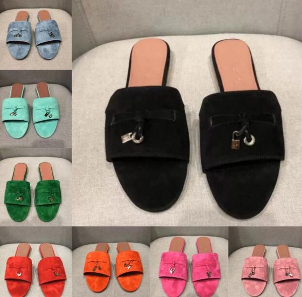 

classics woman indoor casual slipper luxury suede sandals genuine leather open toe flats for women outdoors woman outdoors travel sandal, Black